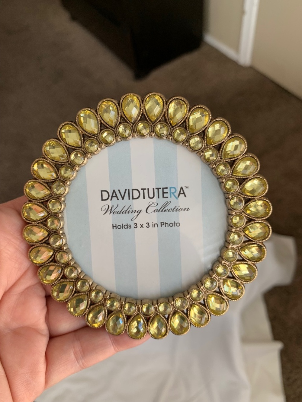 David Tutera Wedding Collection Round Jeweled Picture Frame 3x3 Photo